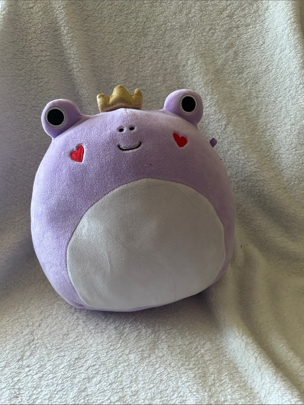 Squishmallows Purple Frog Plush with Gold Crown and Red Hearts